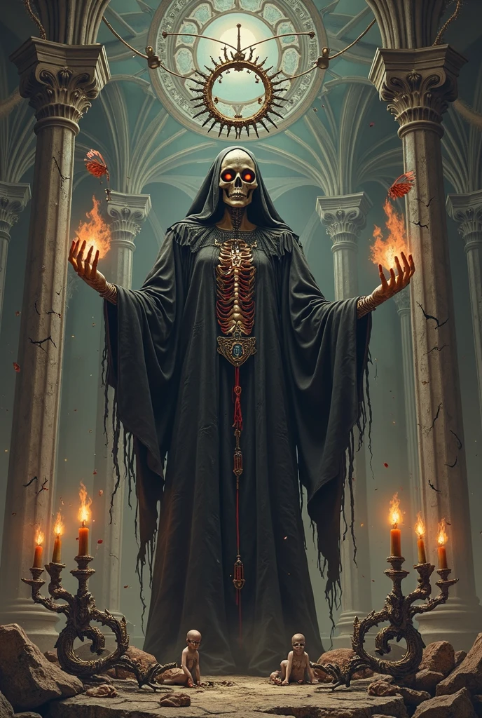 (((Tarot cards scattered in the air))),Divination,Glowing crystal ball,This picture presents a mysterious and eerie scene。The protagonist in the painting is a skeleton wearing a black cloak,It sits at a table,Holding a lit candle,Smoke all around。Skull head wearing a pair of glasses,Adds a touch of intellectual temperament to the whole image。
first,From the details,The image of the skull is very detailed.,From the outline of the bones to the texture of the cape, everything is clearly visible。The candle flame flickers in the darkness,Adds a touch of warmth to the whole scene。Smoke filled the air,Makes the whole picture more hazy and mysterious。
Secondly,From the perspective of color and light and shadow processing,The image uses dark tones,Highlights the mysterious and eerie atmosphere。The flame and candle light become the focus of the picture,Contrasts with other dark tones。This contrast makes the picture more layered.,At the same time, the visual effects are also enhanced。
at last,Judging from the atmosphere of the whole scene,This picture gives people a mysterious and weird feeling。The image of the skull and the surrounding atmosphere are full of unknown and mysterious feelings.,It makes people want to explore the secrets。at the same time,This atmosphere also brings people a tense and fearful emotional experience.。
In summary,This picture is carefully depicted、Unique color and light and shadow processing as well as the creation of a mysterious and strange atmosphere,Successfully conveys a mysterious and eerie feeling。