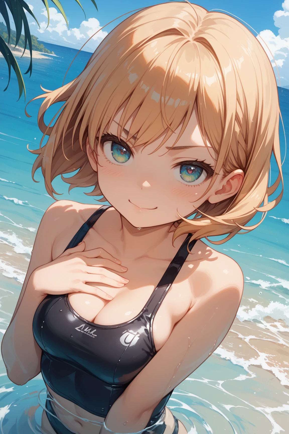 (masterpiece),(highest quality), figure, (Fantasy:1.4), Perfect male face, alone, cute detailed digital art, Beautiful Face, Blonde, city, Mountain, Young people, 16 years old, paper_cut、Rough Chest Tank Top、Soaking wet