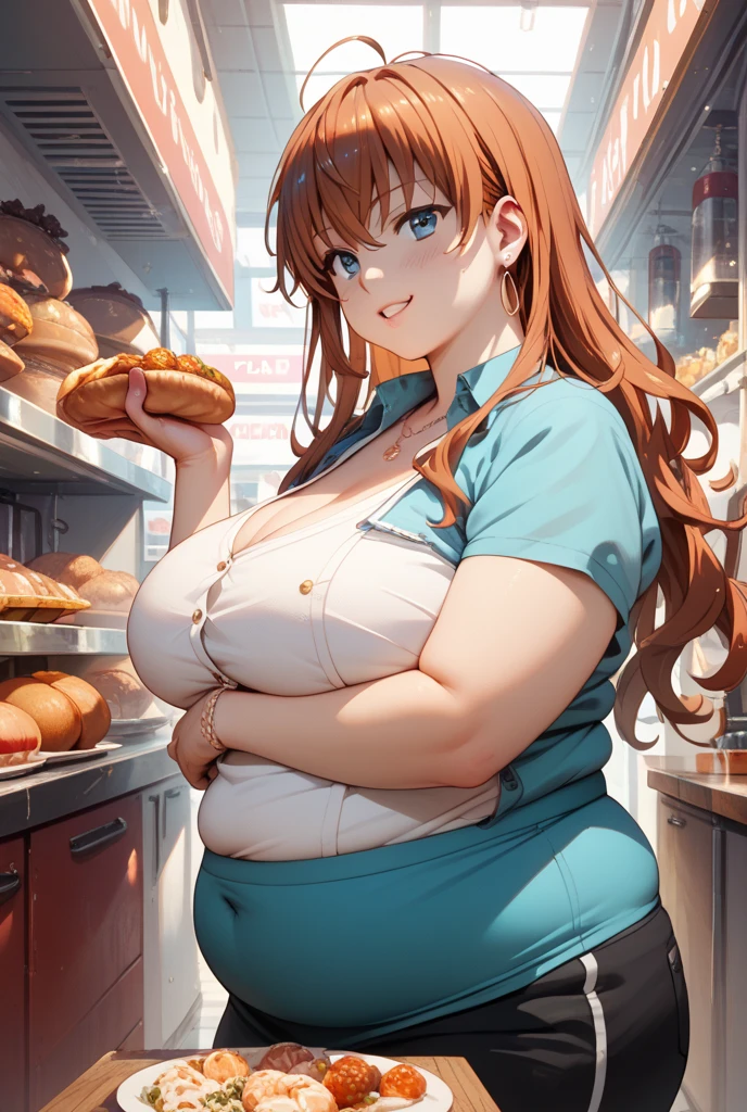 A MILF、Beautie、takeout、ultra gigantic tits、Hyper-obese body、Tight-fitting tank top、Overfeeding、during a meal、Eat a lot、Fill your mouth、Hoppeta bread bread bread