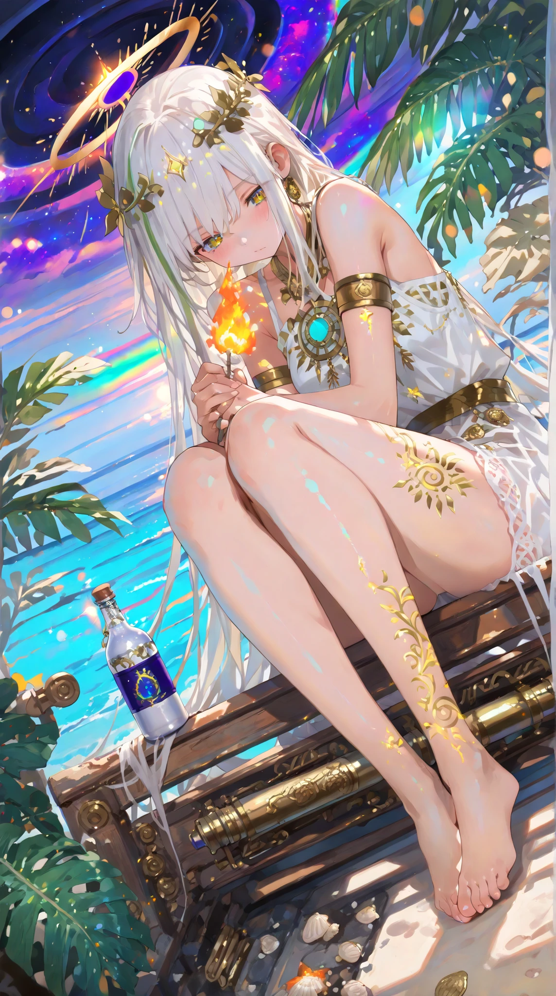 ulzzang-6500-v1.1, (raw photo:1.2), (photorealistic:1.4), beautiful detailed girl, very detailed eyes and face, beautiful detailed eyes, ridiculous, incredibly ridiculous, huge file size, super detailed, high resolution, very detailed, best quality, masterpiece, kemomimi, illustration, very detailed, CG, unified, 8k wallpaper, amazing, fine details, masterpiece, best quality, very detailed CG uniform 8k wallpaper, face light, backlight, dim lighting, movie lighting, 1girl, 16 years old, (((no panties)))), ((no pants)), (no socks)), (no shoes))), (no shoes))), (dynamic pose))), (Greek toes), (long nails, pink nails), (camel toes), (cross legs), (((proper dissection))), ((wedding dress in transparent plastic texture))), ((gemstones, diamonds, Pendants, necklaces, waist chains, stud earrings, earrings, nose studs, lip studs, lip rings, nose rings, umbilical studs, umbilical rings, bracelets, anklets)), flowers in bloom, sitting on a golden swing, mirrors bordered with silver patterns, gorgeous dining tables, wine jugs, plastic sticks, massage sticks, spoons, ((honey bath))), cocktails, alcoholism, drunkenness, drowsiness, sweating, weakness, slippery shoulder straps, drenched, hangover, relaxed posture, clothes scattered on the ground, pants, skirts, panties,