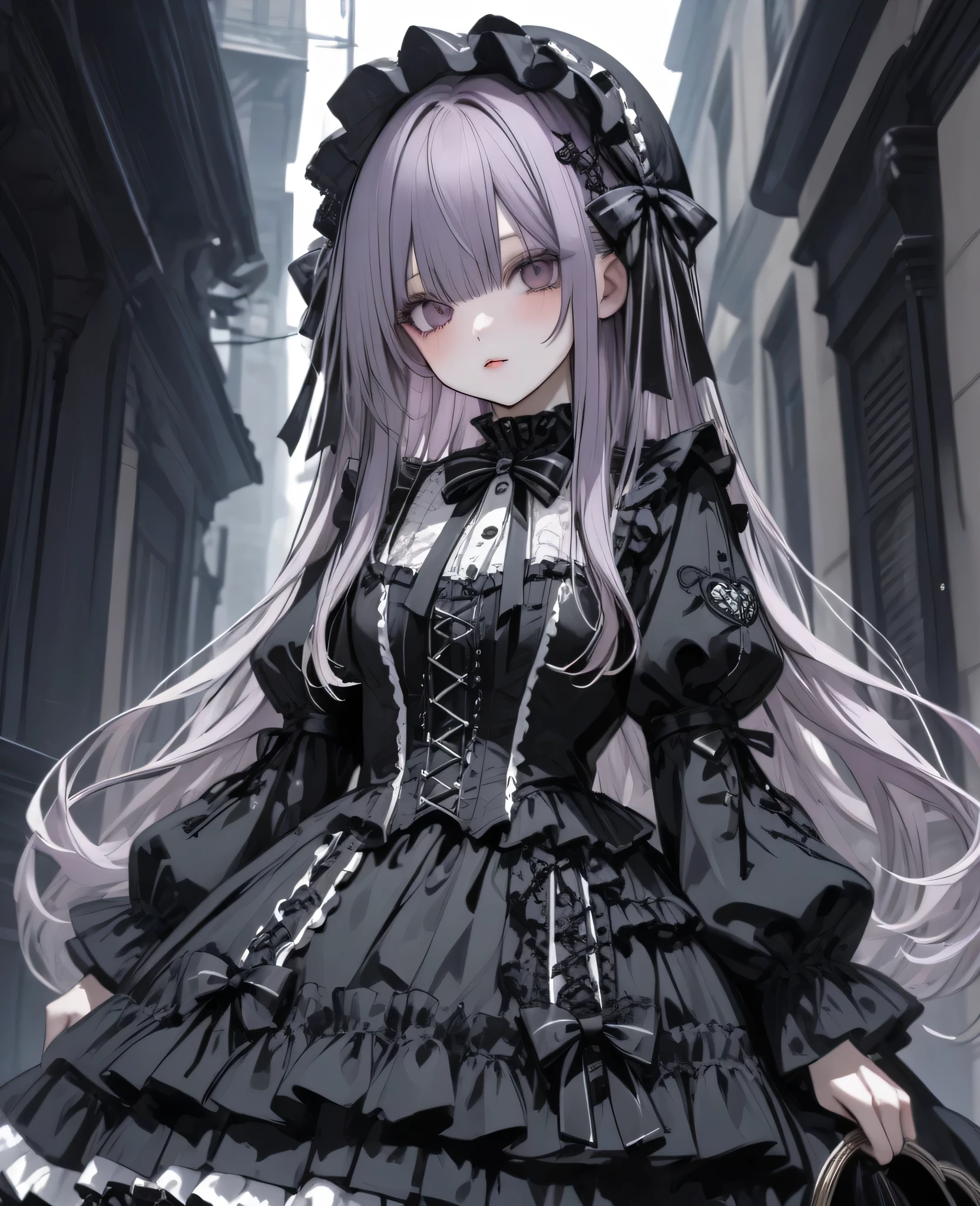 (masterpiece), highest quality, Ultra-high resolution,woman、Gothic Punk、Silver Hair、Black Hair、Laughing with your mouth open、(rain:1.3)、June、(hydrangea:1.3)