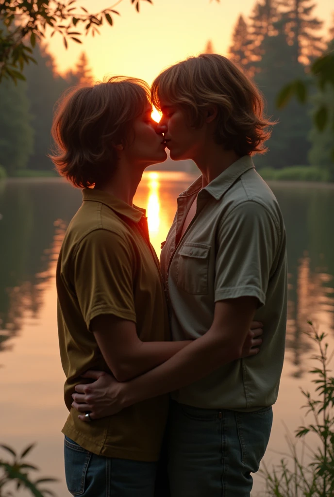 Carl Grimes and Ron Anderson boyfriends kissing while touching each other heatedly.