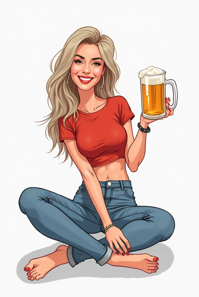 Illustration of a beer drinker rétro swim wear sexy lady drawn in a flat design