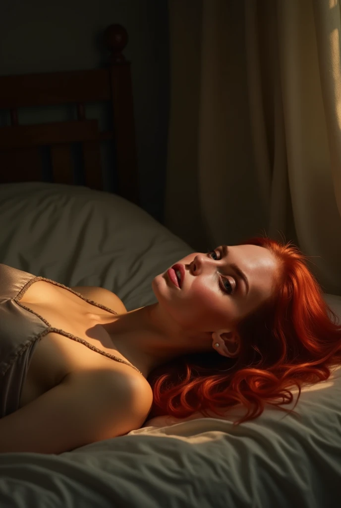 modelo ruiva, 21 anos, Lying on her stomach, proFundamente absorta em seu celular. Hair: gengibre vermelho, comprimento dos ombros, Fluindo casualmente pelo travesseiro. Facial features: olhos azuis marinhos Focados atentamente na tela, without knowing about the camera, sardas claras, relaxed and unposed expression. traje: delicado, camisola amarela semitransparente, delineando graciosamente sua Figura. Posar: conFortavelmente em uma cama macia, cotovelos apoiando-a, pernas suavemente levantadas e cruzadas nos tornozelos, completamente absorto em seu teleFone. cena: Intimate room, Soft ambient lighting casting a cozy glow, Fundo suavemente desFocado. TeleFone: casually held in one hand, por outro lado interagindo com a tela, retratando um sincero, momento natural. Imagem digital ultra-realista, 8K resolution, Foco delicado, tons de cores quentes, soft-lighting, sombras suaves. Camera settings: Leica Q2, F/2.0 lente, 47mm Focal Length, textura de alto detalhe, qualidade realista