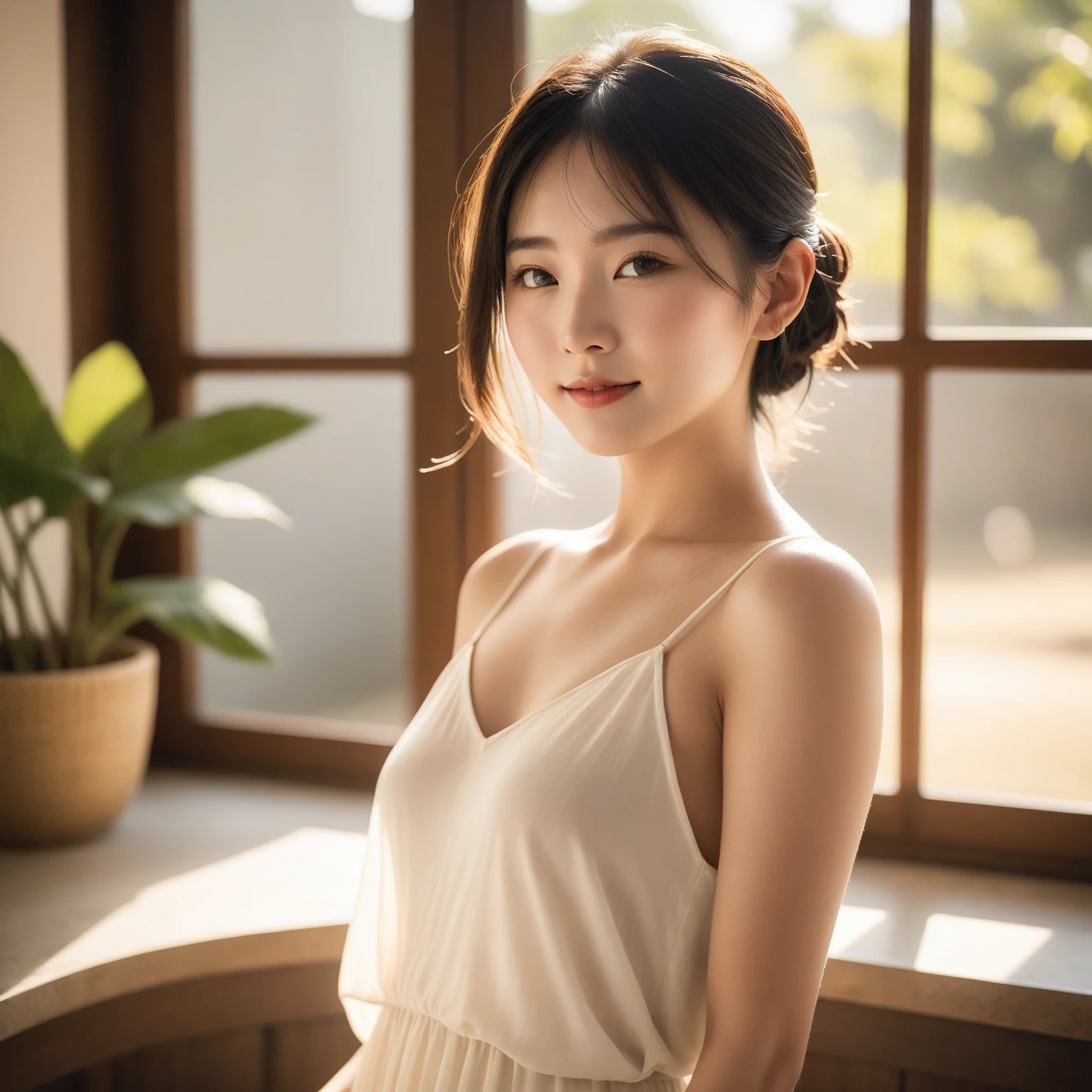 1girl, full body, cinematic lighting, beautiful detailed eyes, beautiful detailed lips, extremely detailed intricate face, delicate features, glowing skin, chiang mai background, serene expression, elegant pose, detailed flower garden, lush foliage, sunlight filtering through trees, warm color tones, photorealistic, (best quality,4k,8k,highres,masterpiece:1.2),ultra-detailed,(realistic,photorealistic,photo-realistic:1.37),vibrant colors,soft focus,dramatic lighting