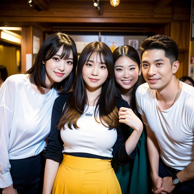 (A young and beautiful Korean female president takes a family photo with her grandparents and parents:1.3)(Grinning expression:1.2)(20-year-old:1.3)(Huge , There is cleavage in the chest:1.2),(Sweating profusely)(Huge boobs)(Elegant, shiny, long black hair:1.2))(8k, RAW Photos, Highest quality, masterpiece: 1.2),High-resolution RAW color photos, Professional photos, Very detailed and beautiful,(she'She's very skinny but has big breasts:1.4), Small face:1.Perfect anatomical figure、(NSFW:1.2)(Huge breasts that make your clothes burst: 0.9) (Huge胸 :1.4)(Classy makeup,eyeliner/eye shadow,lipstick,Fair skin,Beautiful Skin)(Full body photo:1.1)(Shiny Hair:1.3)(lipstick:1.2)(Too big earrings:1.2)(Beautiful female college student:1.2)(Sexy Korean Woman:1.2)(sister:1.1))(Family group photo:1.3)(Family press conference:1.2)See-through sleeveless frills,Extra large dining room