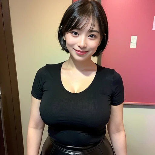 (big tits:1.4), (fat body type:1.3), (pot belly:1.2), Japanese female, bob cut, apron, selfie shot, in the backyard