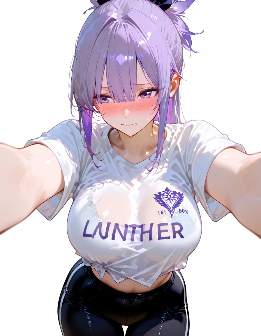 1girl,heart-shaped pupils,fingernails,hands on own face,short white hair,purple eyes,(blush:1.1),choker,upper body,trembling,sweat,sweatdrop,heart,(speed lines:1.1),medium breasts, ((heavy breathing:1.3)), love, heart, crop top, happy, smile