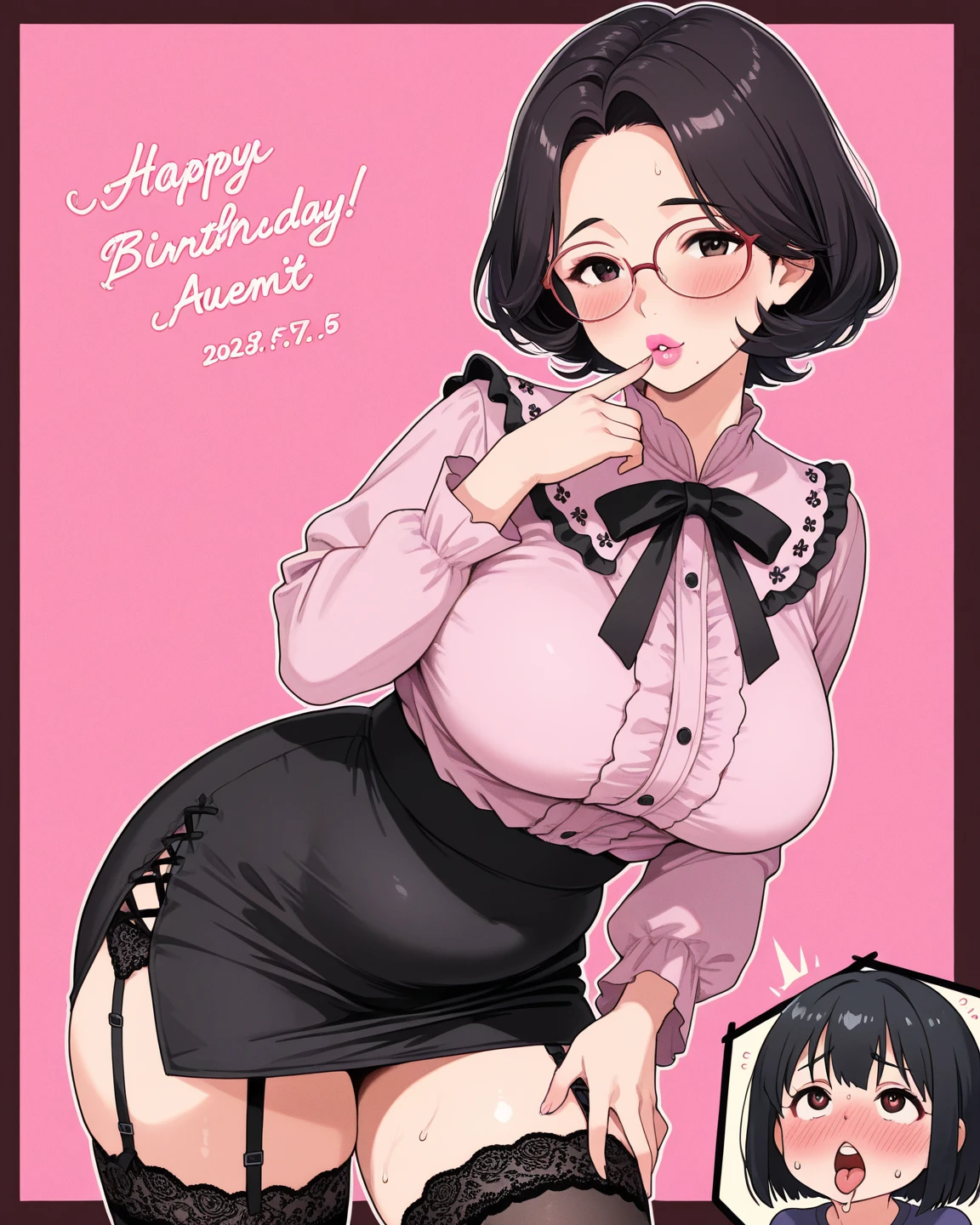 score_9, score_8_up, score_7_up, score_6_up, score_5_up, score_4_up,
BREAK
velma dace dinkley, brown hair, bob cut, black-framed eyewear, brown eyes, shy, flustered, blush, open mouth, half-closed eyes, lustful, looking at viewer, black choker, black lips, tongue out, fellatio gesture,
BREAK
solo, standing, black tube top, sleeveless, strapless, bare stomach, black thighhighs, black lace thong, huge breasts, areola slip, sweaty, heavy breathing, sweat, steam, plump, wedgie, pussy peek, partially visible vulva, pussy juice, pussy juice drip through clothes, steam,
BREAK
black background, sketch, godivaghoul, <lora:Lunas-GodivaGhoul-SDXL-B2:1>