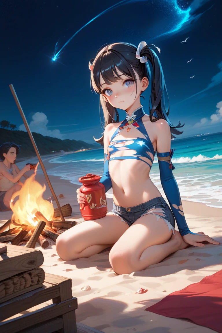 Build a tandoor oven Gal girl in micro bikini Wearing a bandana Burning Fire With two people