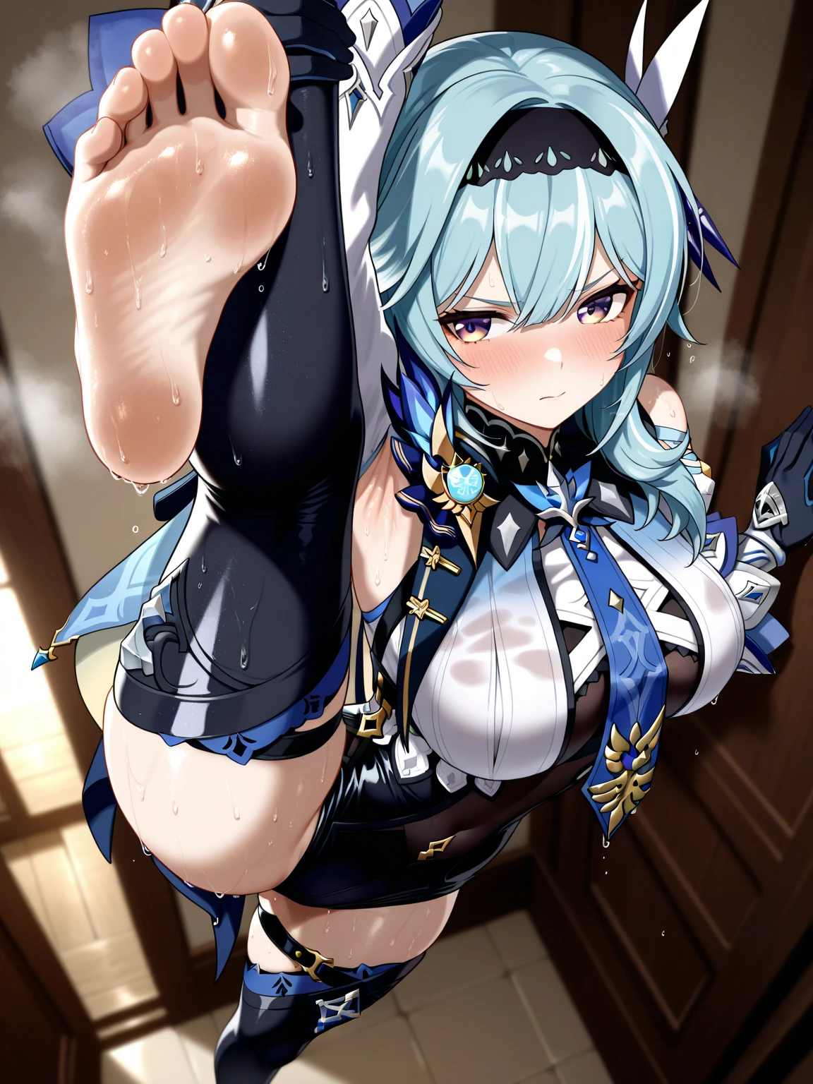 - Extend the leg up and open the pelvis, Thick hips, tearing, She makes an effort, ropes bind her, submissive pervert, Genshin Impact, movie cover, high quality