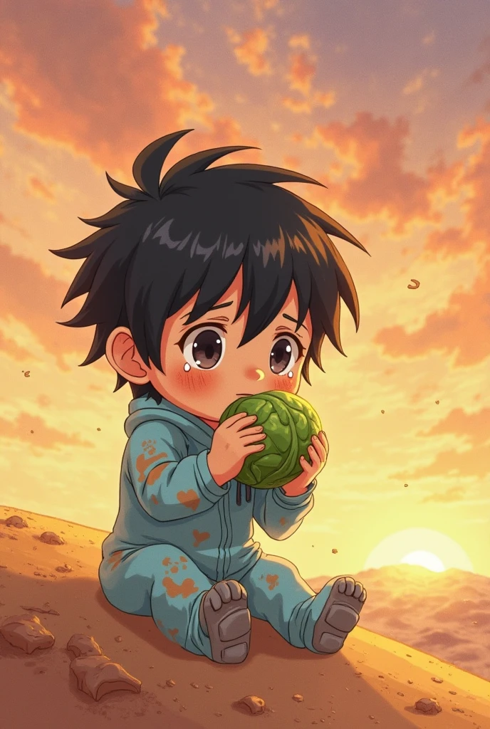 ((best quality, anime, funny) distressed boy sitting on the cactus, cactus on the rear, she holds her own rear in pain with her hands, ass exposed, crying blushing face)