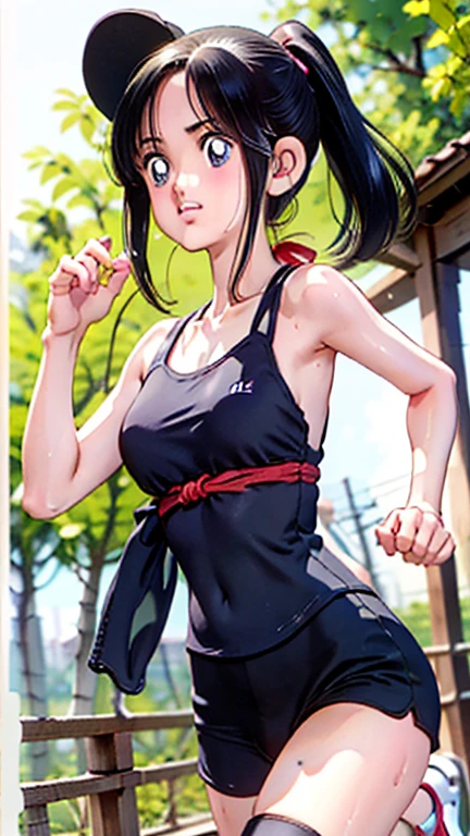 best quality,two girl,ponytail,track and field athlete