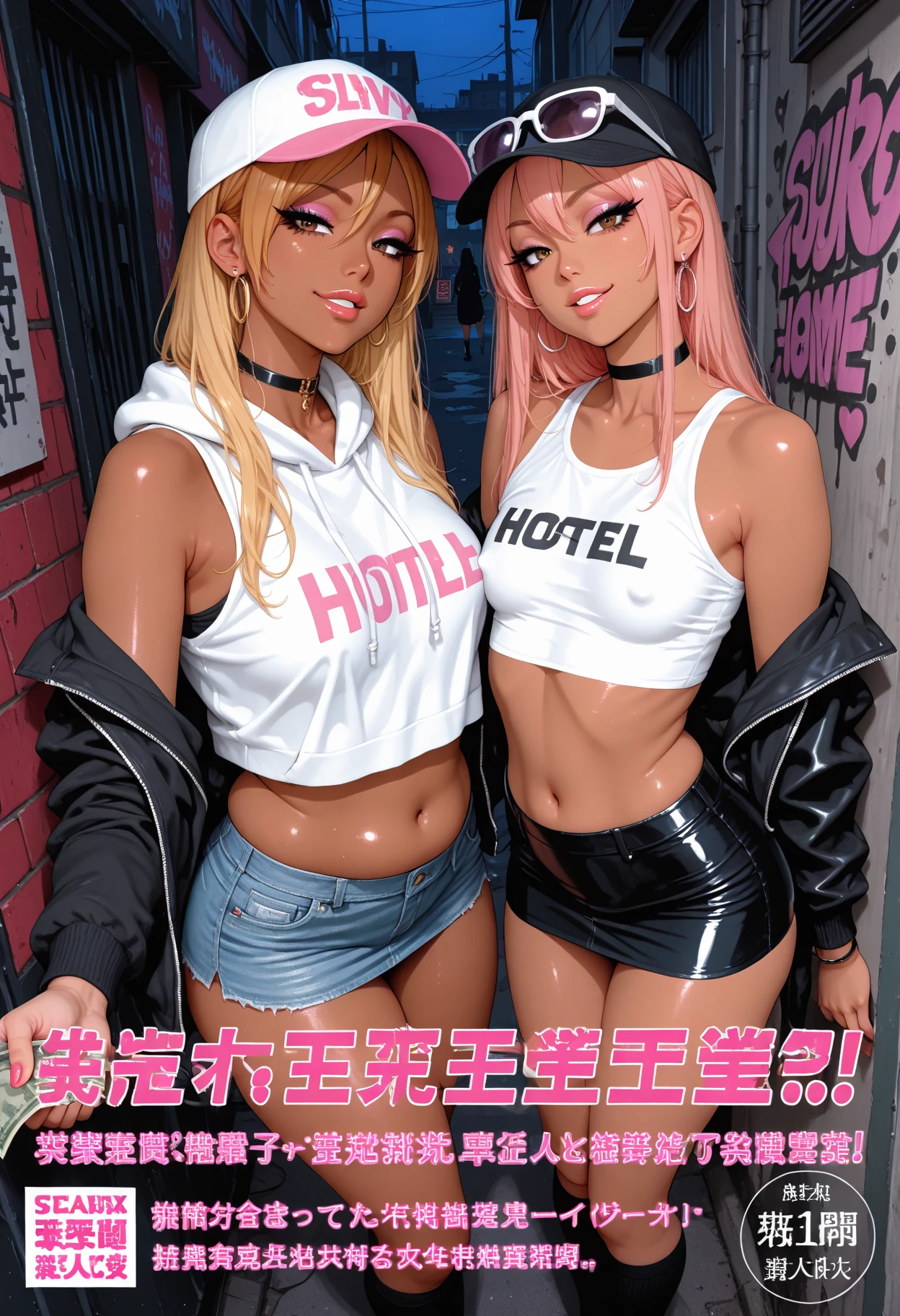 NSFW, (masterpiece:1,2, best quality), (magazine cover), (많은 텍스트가 포함된 다채로운 magazine cover), colorful colorful illustration, manga cover style, attractive, fascinating, Refined, elegant, high fashion, fascinating, elegant, Trend, trend, radiant, head turner, dazzling, elaborate, very cool, dramatic, brave, 20-year-old Japanese mixed-race gravure idol, (Doll-like appearance and slim yet firm body), ((With voluptuous H-cup breasts and rich eyes)), she's a head turner, Her makeup is always perfect, Enhances her natural beauty, (((Photo shoot wearing sexy lingerie,Fits well, Striking neon pink colored micro panties,bra))), (very detailed:1,2),long hair,A lot of gap between the crotch,((stockings)),((((bust)))),((((white hair)))),((Junior position pose))