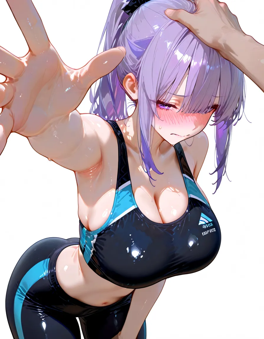 master part, best quality, (((mulher madura solo))), (((cabelos pretos))), rabo-de-cavalo, peito grande, peitos enormes, massive breasts, quadris largos, Olhos vermelhos, then, Pushups, na dor, doing push-ups in the cleavage, doing push-ups in the backyard on the carpet, bare feet, corar, (((wearing purple with black yoga pants and sports bra))) sweating, Pushups