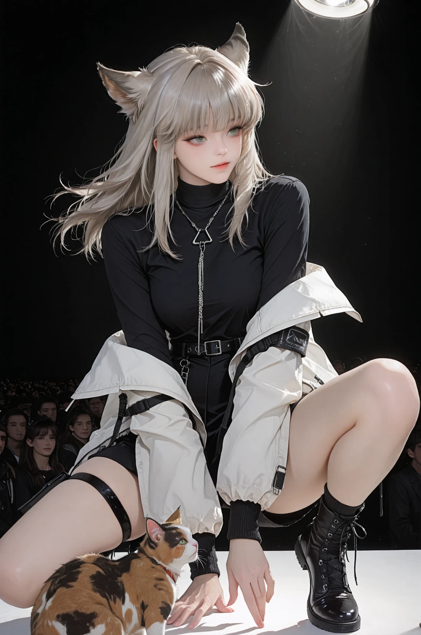 (highest quality, masterpiece:1.2), (Realistic, photo-Realistic:1.4), RAW Photos, High resolution, Very detailed, Intricate details, (Front view, From below,facing straight towards the camera:1.8),
alone, One girl, (Material, Long Hair, Blonde, Fur trim, Black Hat, Fur hat, Long sleeve, Short dress, The whole boot:1.3),
Detailed face, Fine grain, Fine skin, Pale skin,
(Squat position,Spread your legs,On my knees,Thighs,Put your hands on your feet:1.8),
(Peeing on your own, urination, Pee puddle:1.5),
Photo Background, Outdoor, Cityscape, building, alley, Crowd in the background, Daytime, sunny,,