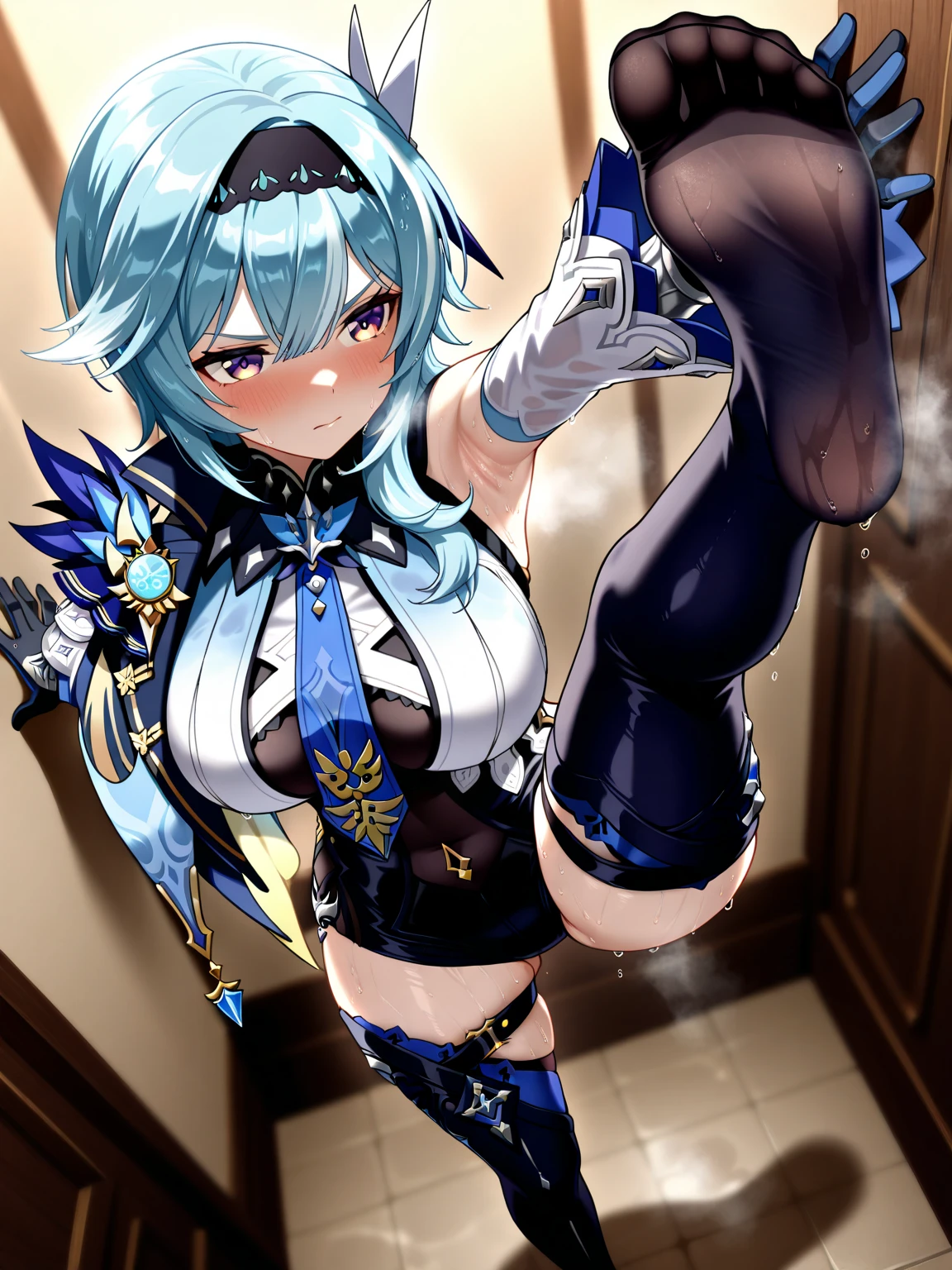 ((Best Quality)), ((Masterpiece)), Pitch Resuit, Puffy Nipple, See-through, Full Body, Squat, Eyes Are Heart, Big, Liquid