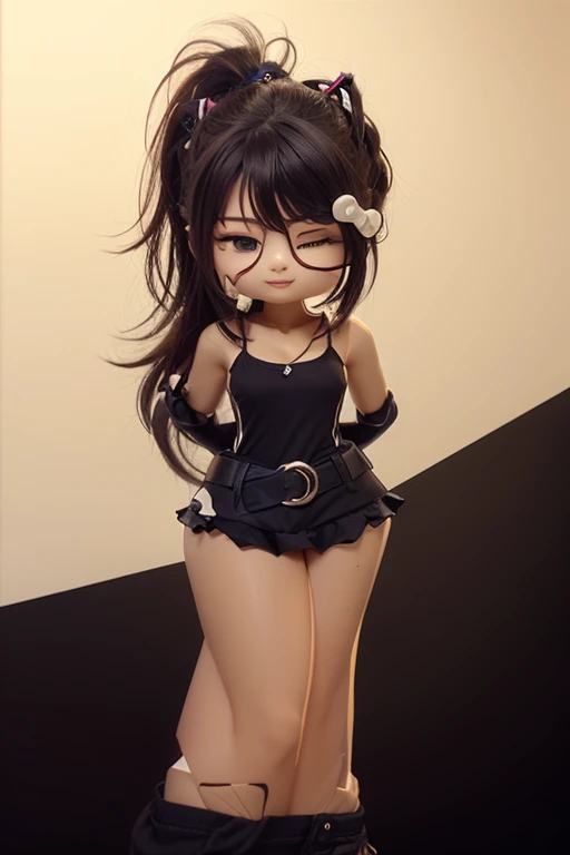 ((ganguro)), (masterpiece: 1.2, highest quality), (dark skin)、((Full Body))、((Flat Chest))、Kogal、Close up of 18 year old woman、Angle from below、look at the camera with a sad face、Heisei 、Blonde、Black gal、High 、Ultra mini skirt、White panties