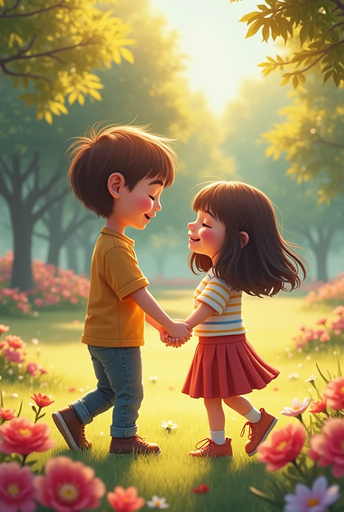 A boy shaking hands with a girl