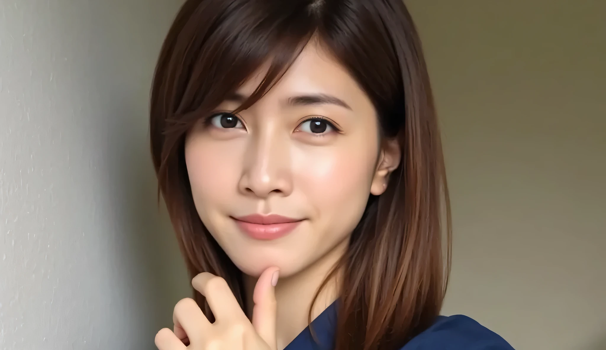 looking at viewer, beautiful skin, beautiful eyes, beautiful face, highly detailed eyes, make up, Brown straight medium hair that reaches her shoulders, masterpiece, Super Details, Best lighting, Realistic and Realistic Pictures, high definition RAW color pictures, slightly smile, Yuki Uchida