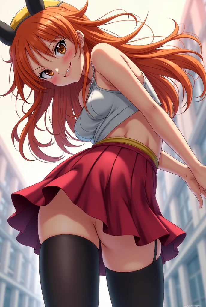 One piece anime of Young redhead girl in a short skirt