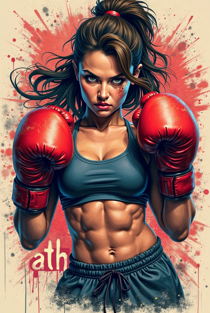 pencil, drawing, by Brian Selznick, impactful color paint of caucasian woman fighter, muai thai fighter, dynamic pose, volumetric lighting, masterpiece, best quality, breathtaking background, <lora:Brian_Selznick_Style_XL:0.8>