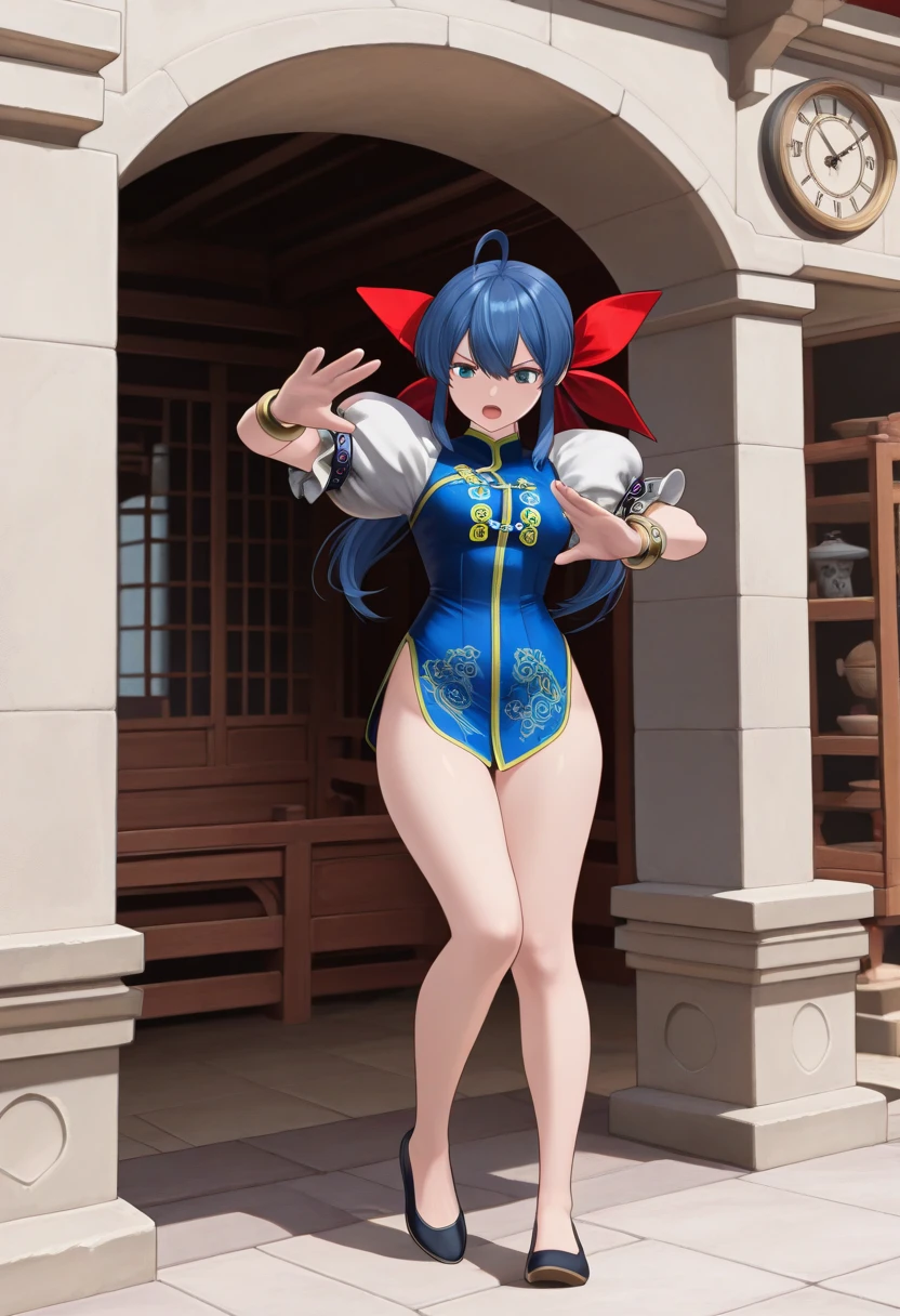 (8k, RAW photo, best quality, masterpiece:1.2), (intricate details), perfect eyes, perfect face, perfect lighting, beautiful, (masterpiece:1.2), (best quality:1.2), 1girl, solo, Marinette, blue hair, (( loosen hair, bangs )), adult torso, 19 years old, smirking, huge sized breasts, ( topless), cowboy shot, 3DMM, seated, front view 