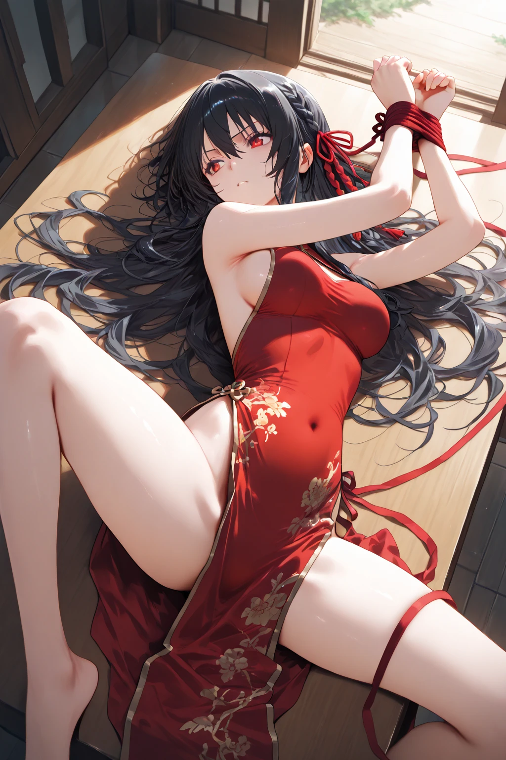 (hmmm:1.08), (estilo-silvamágico:0.88), (Extremely detailed 8k render CG octane wallpaper), the most beautiful work of art in the world, happy grin, a full-length photo of a sexy woman alone looking at the camera, (((bare feet and your body in the fetal position on the bed))), long hair spread out, (nsfw:0.50), full dynamic color, intricate, high détail, sharp focus, dramatic, photorealistic prime work painting, model shoot style
