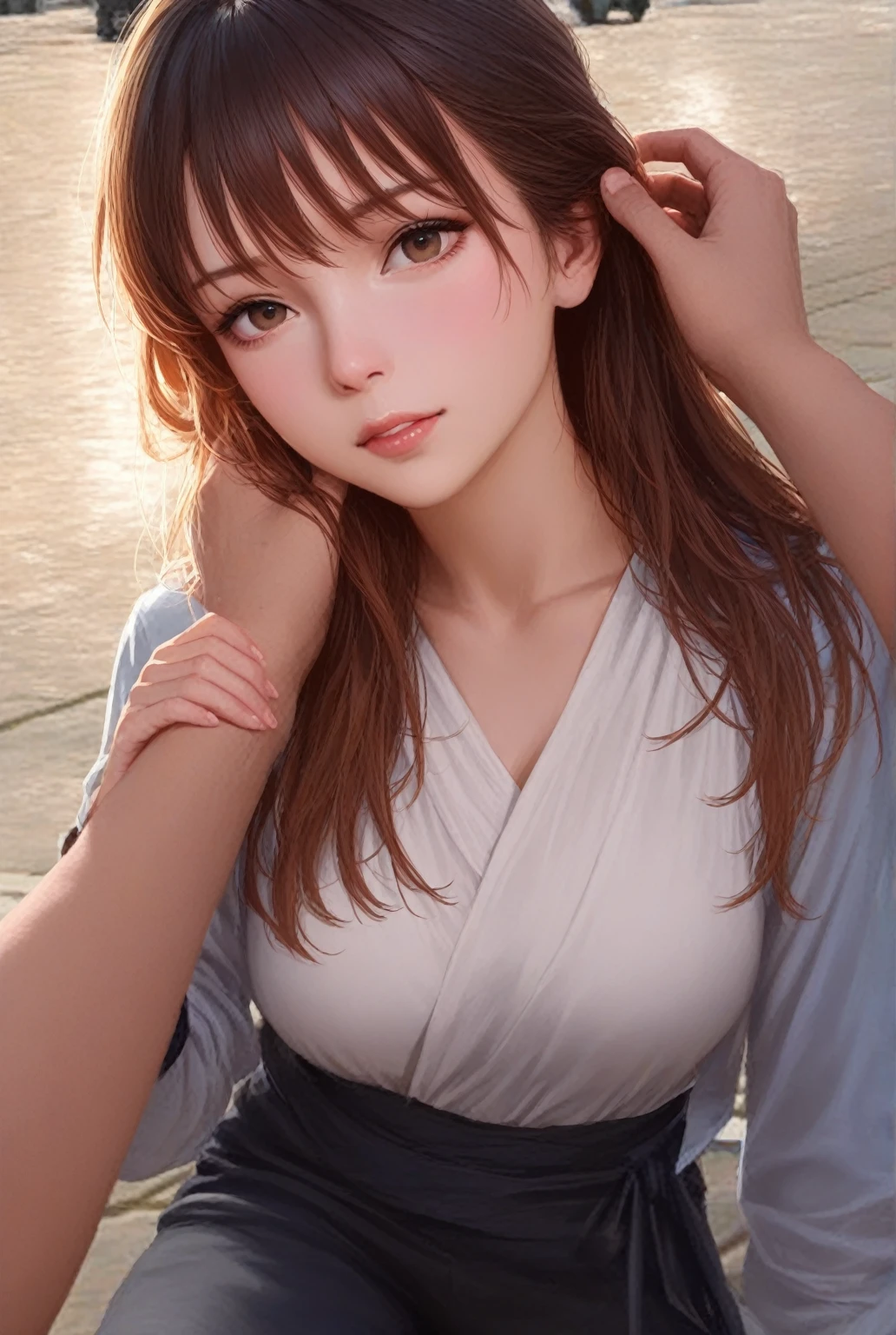 (masterpiece, best quality:1.2), solo, 1girl, maiden, unamused, closed mouth, looking at viewer, hand on own face, sitting, crossed legs,black short kimono