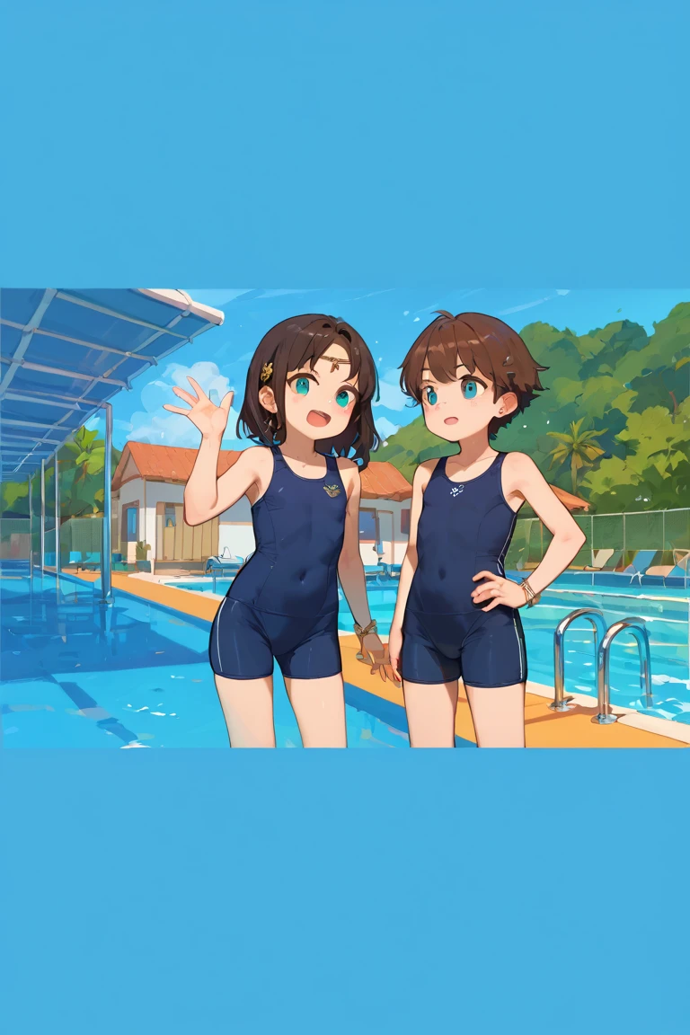 Highest quality、High resolution、Detailed Background、(Beautiful face in every detail:1.4)、Anatomically correct、(Detailed facial expressions)、(fine grain:1.2)、8-year-old beauty、cuteカラーの髪色、Braided Ponytail、Braided bob cut、Braided twin tails、Navy School Swimsuit、(Flat Chest)、Perfect body line、Thick thighs、Please show me your whole body、
(Five beautiful girls in school swimsuits having fun in the school pool:1.5)、
Big smile、Laughing with your mouth open、My whole body is wet、My hair is wet too、Fun atmosphere、Embrace each other、cute仕草、cute