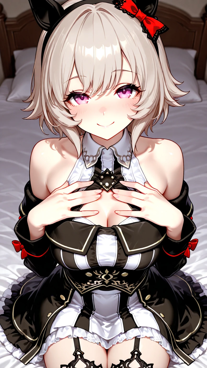 NSFW、Highest quality、(Bunny girl)、tights、High heels、Glossy Bunny Suit、Sitting on the floor、((Spread your legs wide))、((An erect ????? is attached to the groin area.))、((????? in crotch))、No background、Silver short hair、Beautiful Eyes、Beautiful Face、Delicate eyes、((Love juice overflows from the crotch))