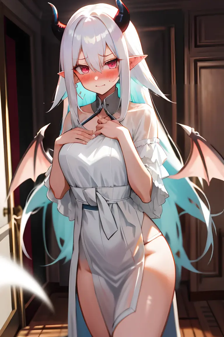 score_9, score_8_up, score_7_up , score_6_up, source_anime, hina_\(blue_archive\), long hair, red eyes, white hair, horns, halo, naked, smug, moan, small breasts, sweaty, blushed, peeksex, behind door, 1man behind, no face man, looking at viewer, chubby, plump, obese, curvy, voluptuous, shortstack, short, 
