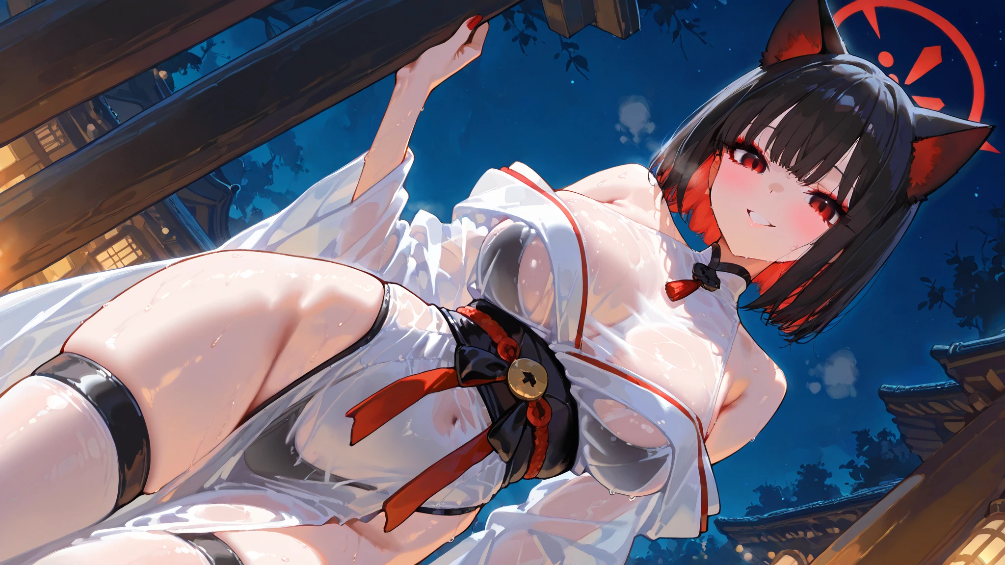 , Touhou Project、Seseimarufumi、illustratio, 1 girl, Solo, short-hair、fullnude、爆乳、No clothing、no-bra、not any dressed、hot onsen