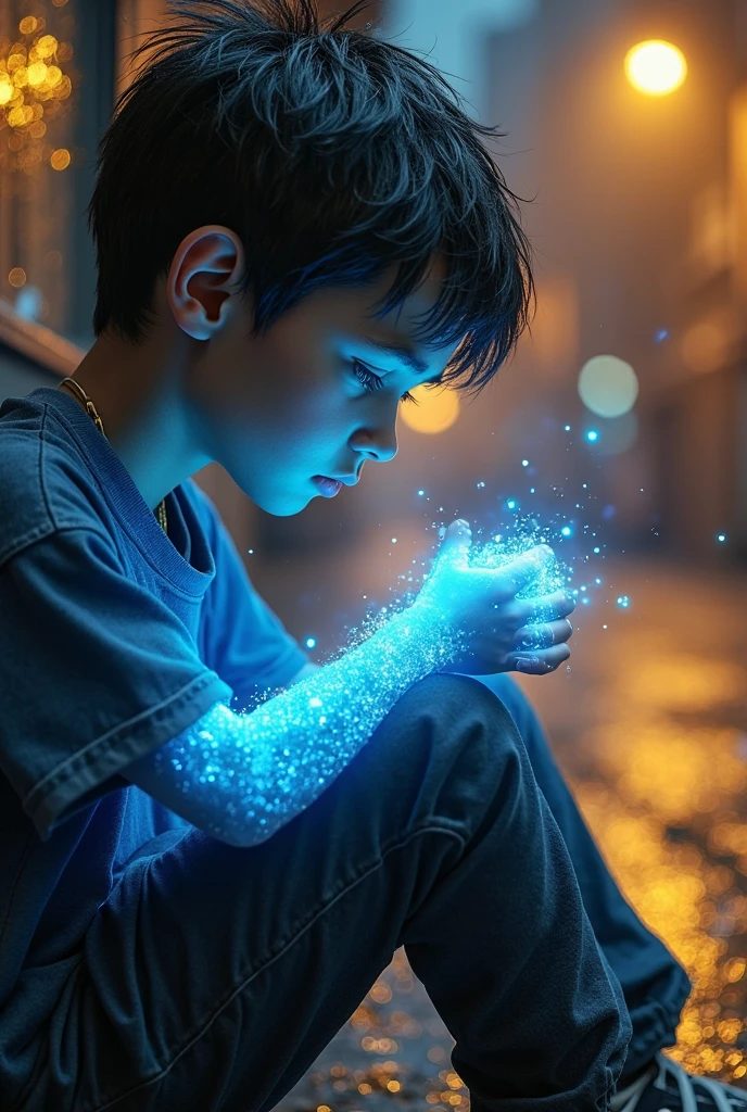 A boy with a wound on his arm which becomes a GPS 