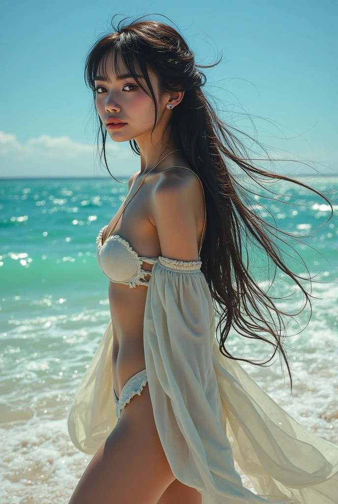 (8K:1.27), Best Quality, Masterpiece, Ultra High Resolution:1.2 No overlapping faces, on the seaside reef Sit sideways and smile back Beautiful woman in white dress without showing waist Bright eyes Red lips Sweet smile Pastoral straw hat Fancy gauze hat Flying in the wind Delicate facial features 8K HD Little White Booties Best Ratio Large aperture Bokeh 1.4 aperture Blue sea in the background Splashing Girls slender waist Long legs HD Skin Sweet looking Dreamy Aesthetic Ultra-detailed face, detailed skin, high-textured skin, highly detailed lips, Detailed eyes, double eyelids, long eyelashes --auto --s2