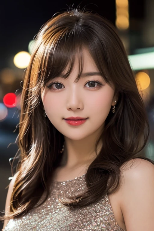 Cute hostess girl, 18 years old, wear a brown miniskirt