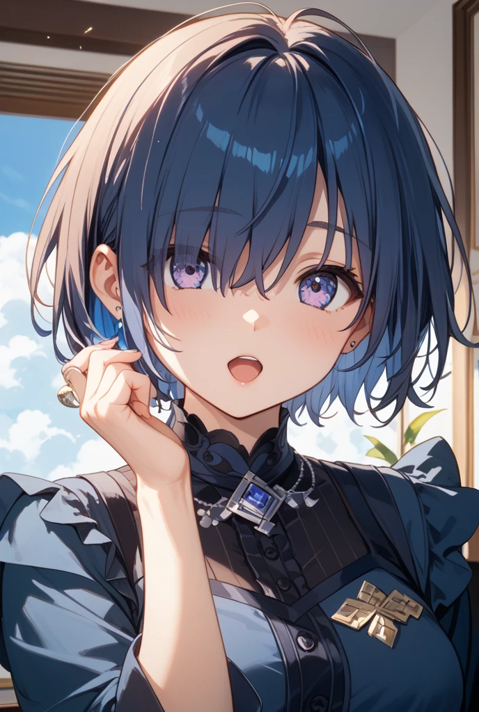 darkmagiciangirl, Oscura himself, by rubio, choker, (green eyes:1.5), by the wide,
BREAK bare shoulders, blue shoes, blush, blush stickers, neckline, clavicle, duel monster, has, off the shoulder, pentacle, wizard has, (blue clothes:1.5),
BREAK looking at viewer,
BREAK outdoors, city,
BREAK (masterpiece:1.2), Best Quality, high resolution, unity wallpaper 8k, (illustration:0.8), (beautiful detailed eyes:1.6), extremely detailed face, perfect lighting, Extremely detailed CG, (perfect hands, Perfect anatomy),