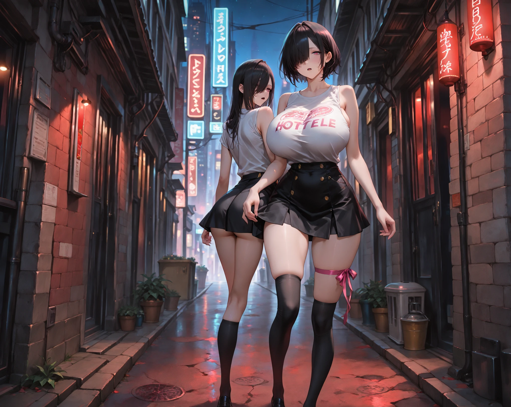 A group of beautiful women with large breasts, erect nipples, large areolas, wearing baby dolls, camis, dresses, bottomless, (in the background of a crowded city street with many men fully clothed), intricate detailed, photorealistic, high resolution, 8k, professional, vivid colors, dramatic lighting,blush、Shyly、Spread your legs、