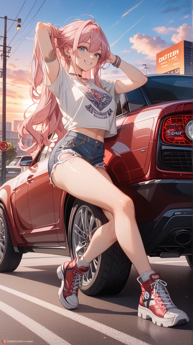 1 girl ,car, <lora:supercargirl:1> supercargirl, standing
