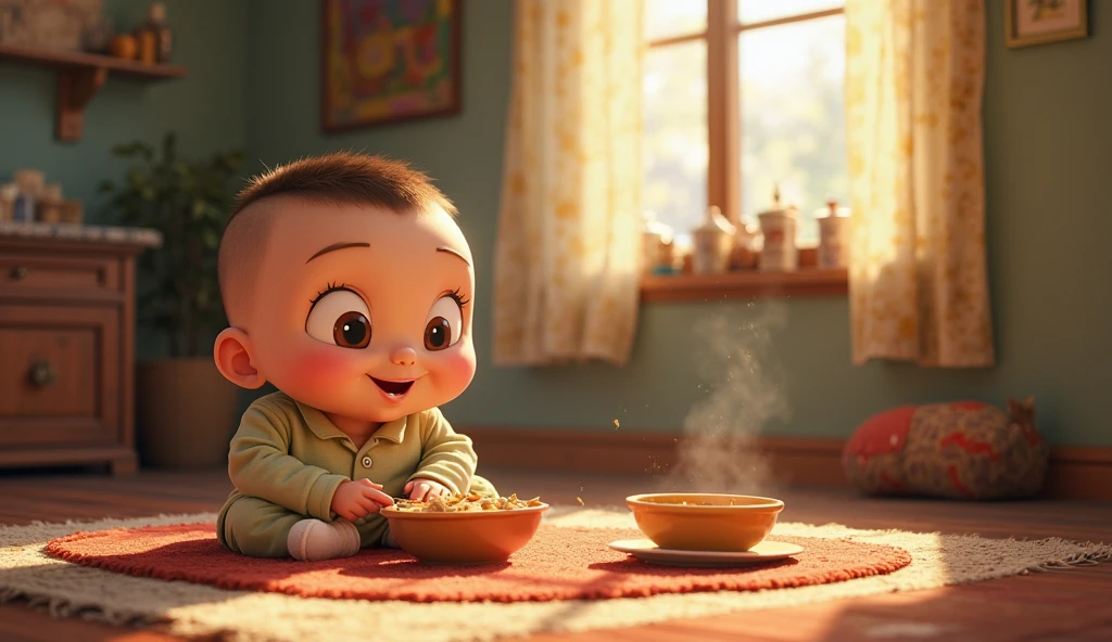 Three-month-old baby from Guatemala eating