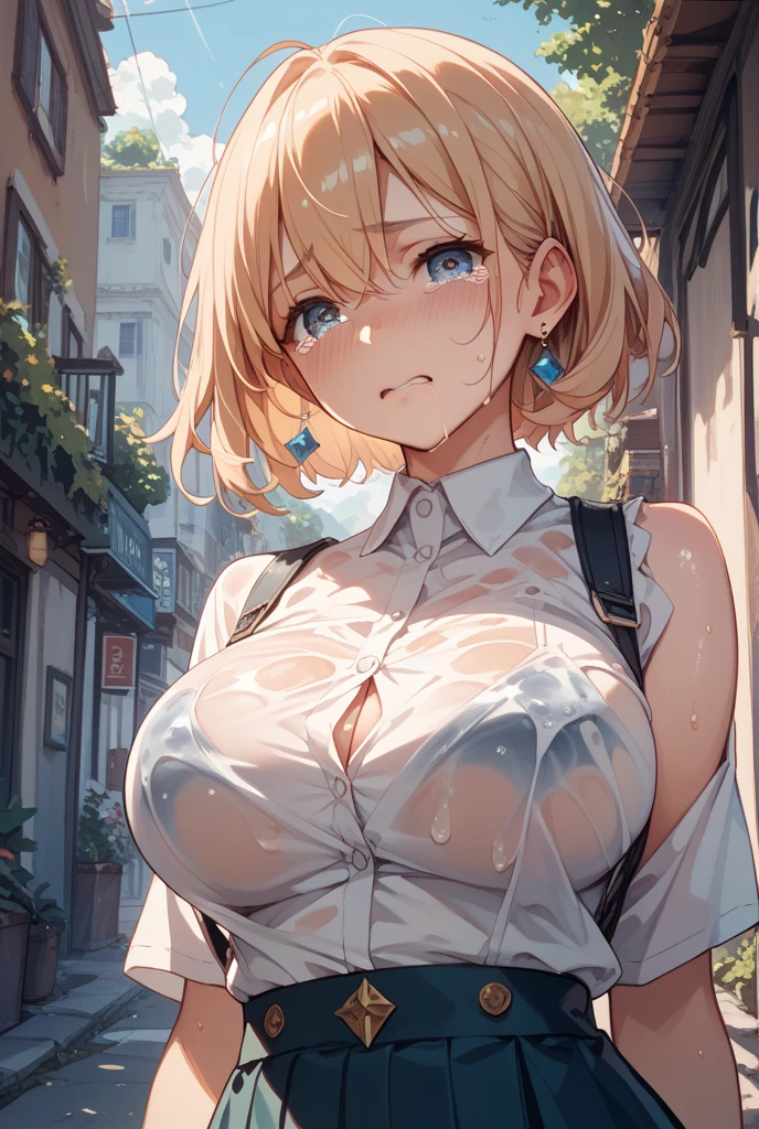 ((Best quality, 8k, Masterpiece: 1.3)), Sharp focus: 1.2, A beautiful woman with perfect body: 1.4, Slim abdomen: 1.2, ((Layered haircut, Large breasts: 1.2)), (no bra) (beautiful hard nipples) (Thin and damp button up to shirt length: 1.1), (White Sheer shirt), Highly detailed face and skin texture, ((ultra-quality)), (After rape:1.3), (Bukkake:1.3), (in 8K), ultla highres, Hyper Detailed, High contrast, Ultrafine Strike, creative refinement, absurdres, Realistic, extremely detailed CG unified 8k wallpaper, Highly detailed, High-definition raw color photos, professional photograpy, Realistic portrait, Cinematic Light, Beautiful detailed, 20 years old woman, (realistic skin:1.5), (shiny skin), (oily skin), (Best Quality:1.4), Super Detail, High quality, master piece, lifelike, (After SEX), Bukkake, Perfect face, Silly, (arms behind back:1.5), (cum on chest:1.3), (Bukkake:1.3), (cum on body:1.3), (Sharp Focus), (upper body), (close up), Delicate Beautiful Hair and Eyes and Face, Delicate eyes, radiant eyes, Lifelike, Hyper-detailing, (colossal breasts:1.7), (Big breasts:1.7), (Beautiful breasts:1.5), (arms behind back), (arms are down), Beautiful cute woman, camel-toe details, NSFW, slim body, wet clothes, wet body,