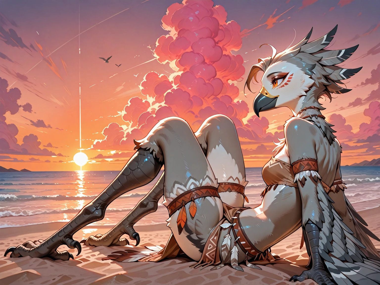 ,4k, 8k, raytracing, photorealistic, realistic, shaded, extreme detail quadruped, detail, detailed, extreme detail, 8k, real, realistic, crisp, sharp, high quality, shadows, raytracing, volumetric light, bloom by nurinaki, beach, (solo), girly, femboy, male, tail up, tailfeathers, feminine body, rear view, presenting butt, twink, thights, grabbing butt, spreading cheeks, surprised, horny, white eagle, avian, bird, orange beak, brown eyes, masterpiece, best quality, beautiful eyes, looking at viewer, swimtrunks, topless,