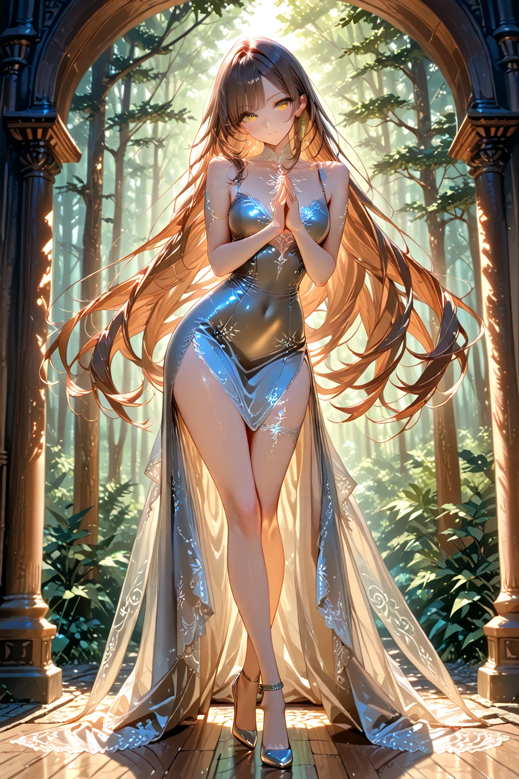 ((best quality)), ((masterpiece)), (detailed), fantasy, underwater, nude, long_hair, blonde_hair, looking_at_viewer, ancient ruins, 