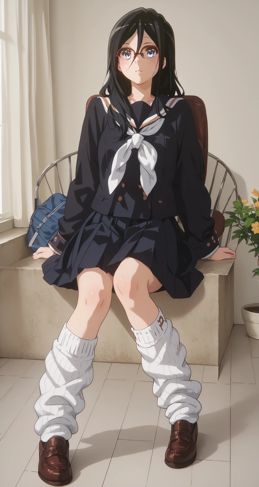 (extremely detailed fine touch:1.2), (natural light, sun light, light rays, dappled light, reflection, shadows, ray tracing:1.2), masterpiece, best quality, highly quality , ikiHyr-Kj , skirt, blue neckerchief, , sailor collar, shirt, serafuku, tail, face close up , shoes, black kneehighs , outdoors , vegetation around , (blush:1.2) , selfie , from above , full shot