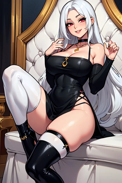 Korean beauty,18 years old,Pretty Face,Slim body,detailed picture, Expression, blush,White long hair, No underwear,Wearing gloves to cover breasts,Wear black pantyhose,No shoes allowed, Wear standard boxing gloves,There are black sleeves on the arms, Sit in the ring,Extend one leg forward,Large Breasts,Cleavage,Long legs,Thin waist,nipple,Camel toe,Collar,Cat ear