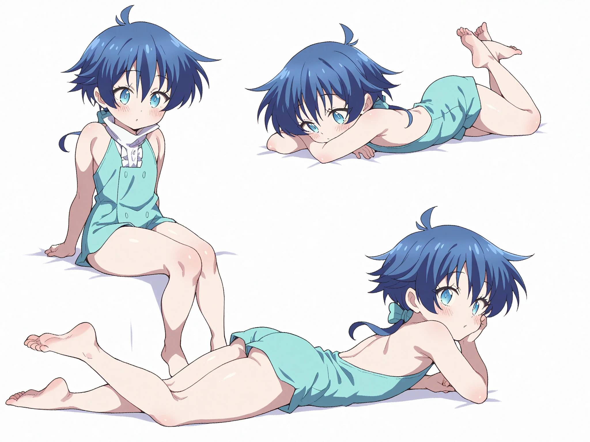 Alone, 1 chico, lloyd, aquamarine eyes, For the blue, short hair, bikini, big butt, male, male focus 
