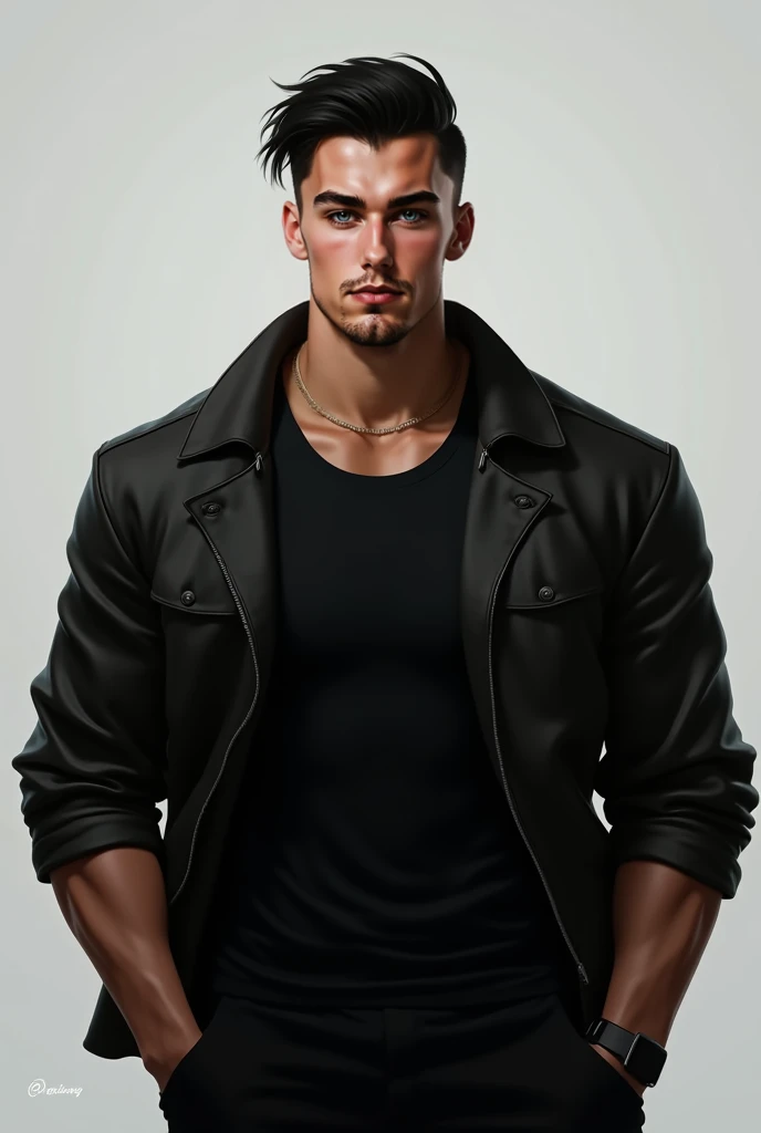a young white man with long black hair and a beard, looking serious at the viewer, leather jacket, hyper realistic, extremely detailed face, high definition, 8k, photorealistic, chiaroscuro lighting, dramatic lighting, cinematic, dramatic pose, intense expression, muscular build, sharp focus, intricate details, oil painting, vivid colors, warm tones