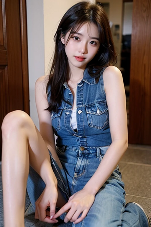 PureErosFace_V1、8K、Raw foto、(masterpiece)、(top-quality)、hight resolution、(realisitic、Photorealsitic:1.4)、ultra-detailliert、full bodyesbian、sitting on、physically-based renderingt、详细的脸、1girl in、huge tit、shorth hair、Neat and tidy、Jumpsuit、Denim or cotton、racing car、Scrunchie in arms、on a racetrack、2020s\(styles\),a smile