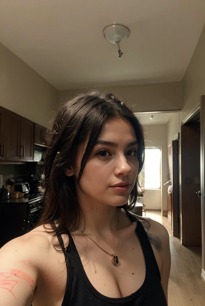headshot of S262_RyderMcCrann,a gorgeous woman,in a (kitchen:1.1),wearing a (striped t-shirt:1.1),(braid),(4k, RAW photo, best quality, depth of field, ultra high res:1.1),(absurdres, intricate, photorealistic, masterpiece, ultra-detailed:1.2),