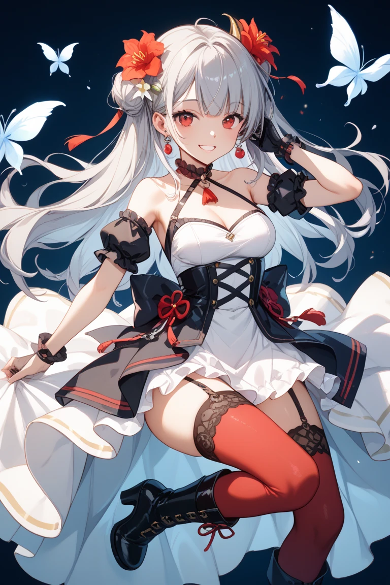 Honkai 3, Fuhua, bikini, thong, leg loops, white stockings, high heels, hands rubbing chest